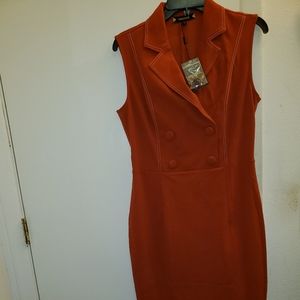 Miusol orange v-neck 4-button pencil dress NWT